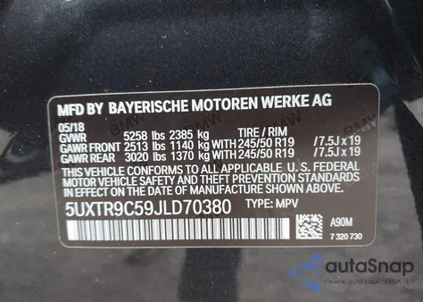 2018 BMW X3 xDrive30I from USA, damaged, VIN 5UXTR9C59JLD70380